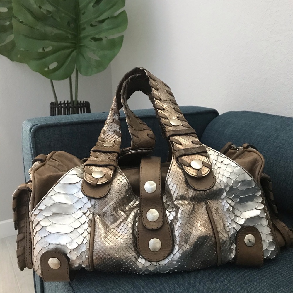 Chloe Metallic Gold Snakeskin Leather Satchel - Picture 2 of 7